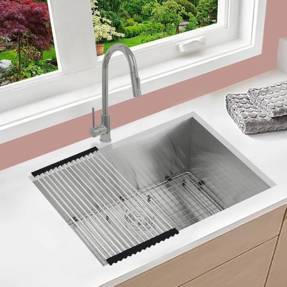 30 Inch Deep Rust and Utility Sink, 18 Gauge Undermount Single Bowl Design with Stainless Steel Sink Strainer, Kitchen Sinks