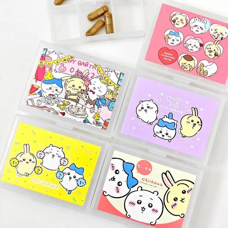 

Chiikawa Pill Box Kawaii MINISO Cute Hachiware Anime Usagi Creative Cartoon Student Vitamin Portable Classification Tablet Box