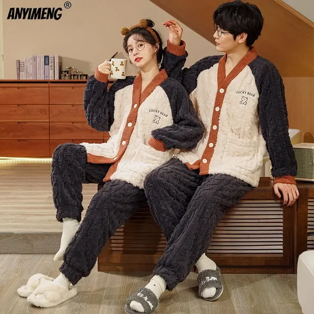 Winter Thick Teddy Thermal Velvet Pajamas Set for Couple