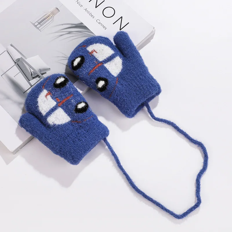 Winter Warm Gloves for Children Warm Gloves Thickened Hanging Neck Baby Mittens for Boys Girls Knitted Gloves 3-8 Years 2