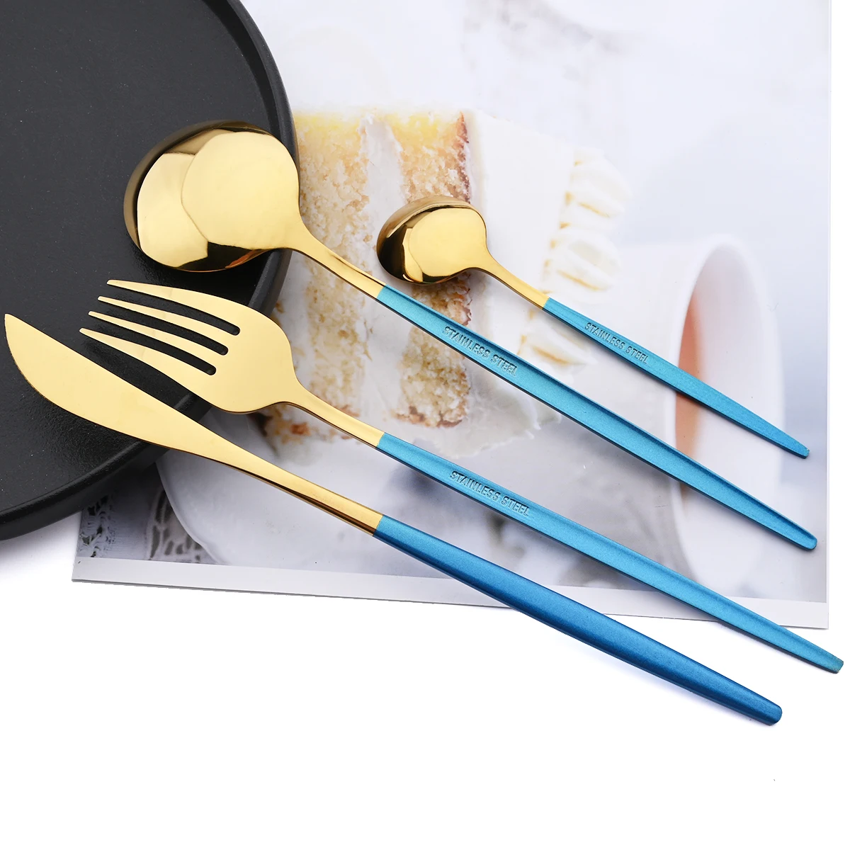 6 People White Gold Dinnerware Cutlery Set Western Mirror Stainless Steel Tableware Knife Fork Spoon Flatware Kitchen Silverware
