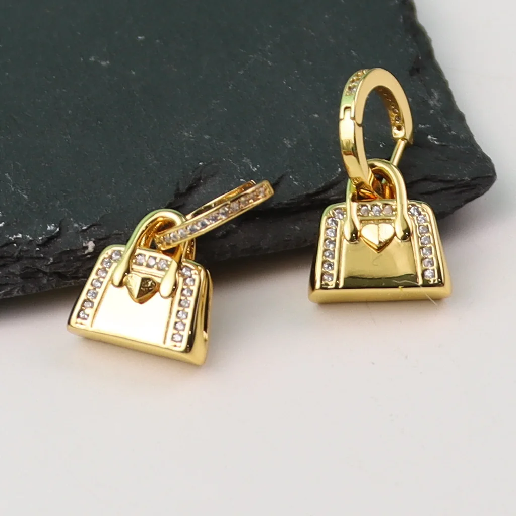 

European and American retro creative inlaid zircon handbag with small ring shaped earrings