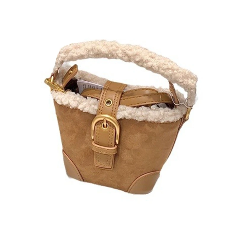 Winter Plush Shoulder Bag Bucket Bag Crossbody Bag for Women Girl Versatile Tote E74B