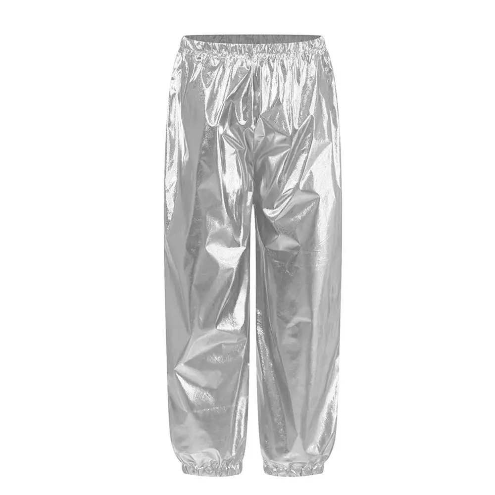 Modische Metallic-Tanzhosen, glänzende, dehnbare Hip-Hop-Hosen, Unisex-Tanzbekleidung, Haremshosen, Jazz-Hosen für Jungen und Mädchen – Detail 7