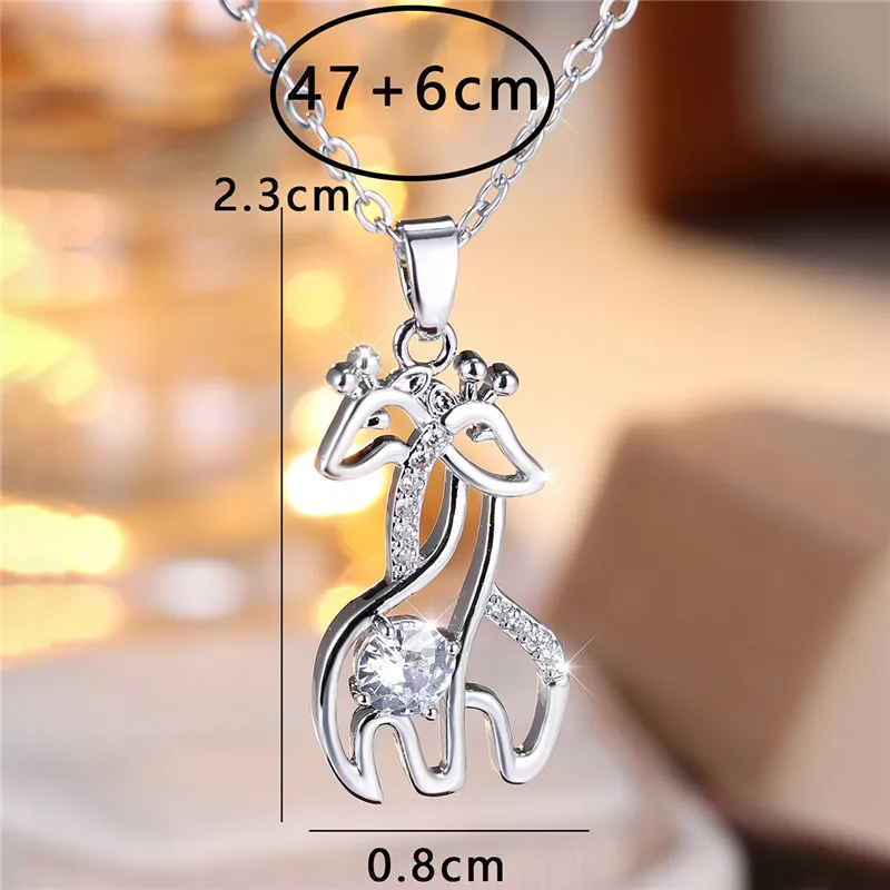 Collana Lunga Donna Con Pendente Giraffa Geometrica | Acciaio Inossidabile Argento, Ipoallergenico
