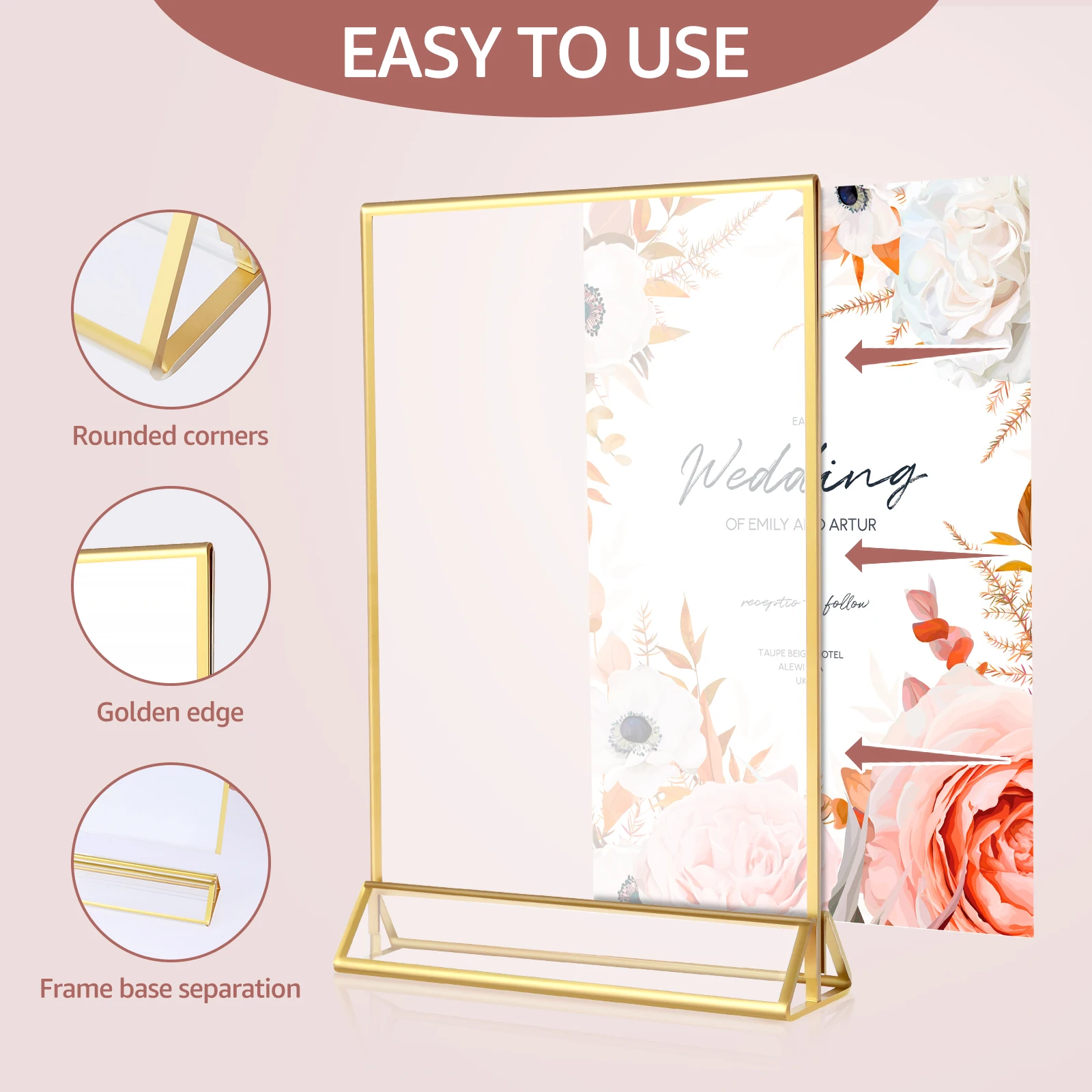 6Pcs Acrylic Sign Holder Clear Double-Side Sign Display Stand Gold Border Table Flyer Holder 4 x 6inch/5x7inch Multipurpose Menu place card holders acrylic sign holders