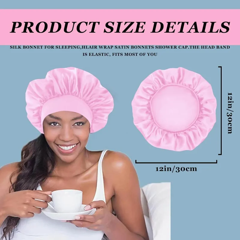 Pure Silk Satin Sleep Bonnet - Wide Band Hair Protection for Curly/Natural Hair, Mulberry Silk Cap for Night&Shower Use (Unisex)