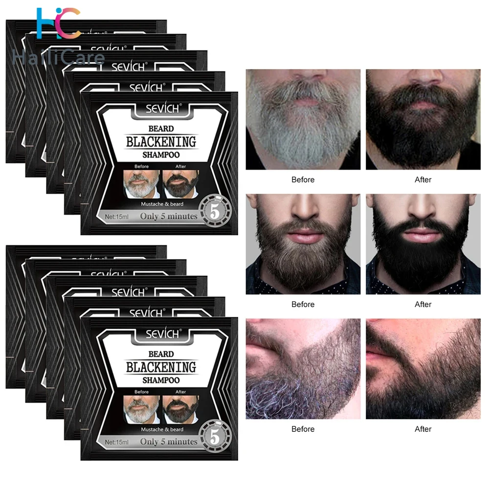 5pcs Instant Hair Dye Black Beard Shampoo for Men Natural Beard Coloring Temporary Blackening Moustache Shampoo Wash convenient