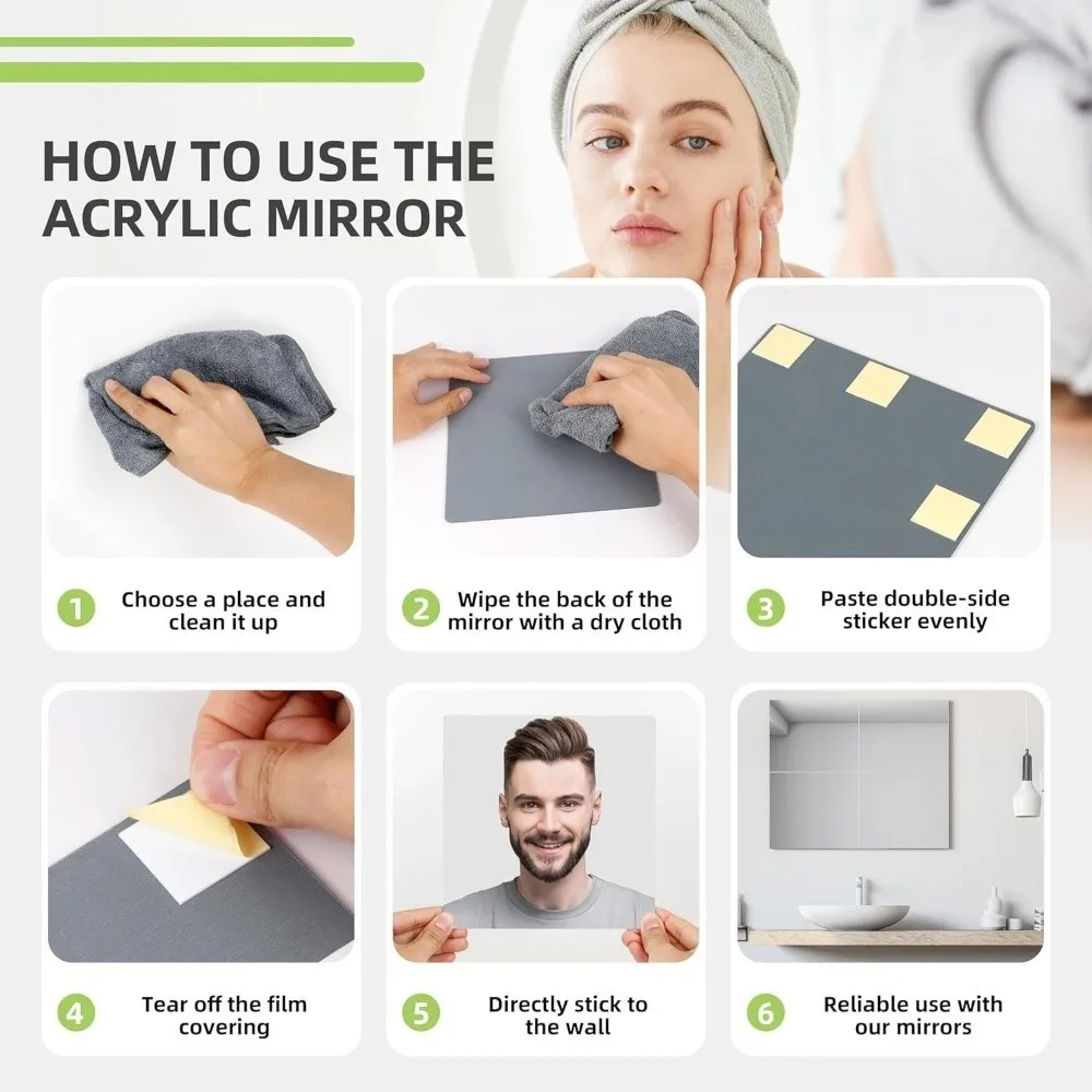 1pc Self Adhesive Acrylic Mirror Sheet 1.6mm Thick Simple Non Glass Mirror Stickers DIY Craft Shatterproof
