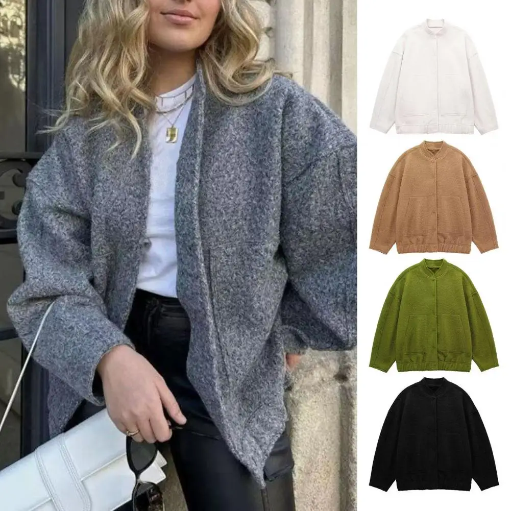 Veste unie manches longues et col rond - Beige