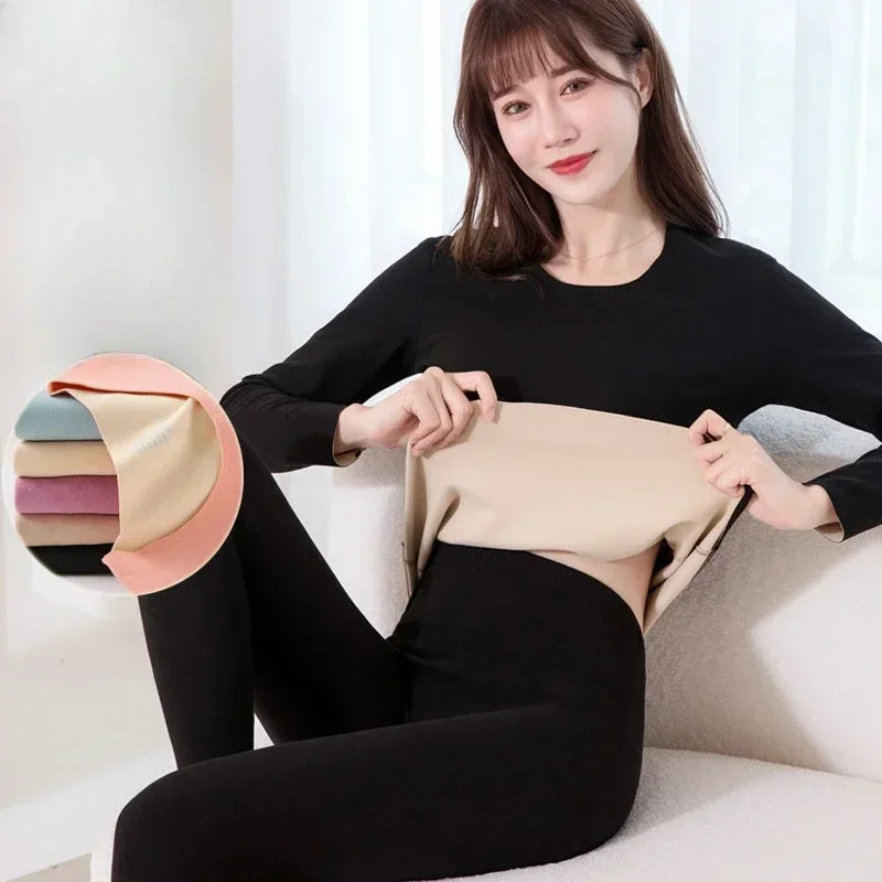 German Velvet Thermal Underwear Sets Women Seamless Warm Plus Fleece Thickening Suit Long Autumn Clothes Long Pants Johns