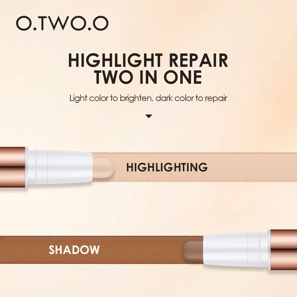 O.TWO.O Contour Stick Double Heads Contour Waterproof Matte Finish Highlighters Clavicle Shadow Pen Face 3D Highlight Concealer 4