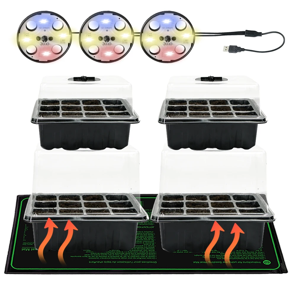 Garden Nursery Planting Box Winter Growth Heating Mat with Seedling Starter Tray for Indoor Greenhouse Seeds Germination Pot Kit