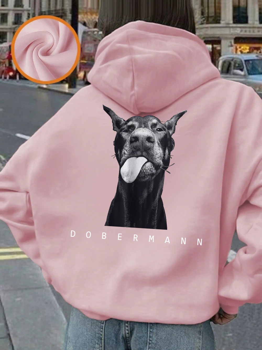 Mode Kreativität Dobermann Drucke Hoodie Frauen Casual Tasche Sweatshirts Winter Fleece Warme Pullover Grundlagen Sportliche Kleidung – Detail 10