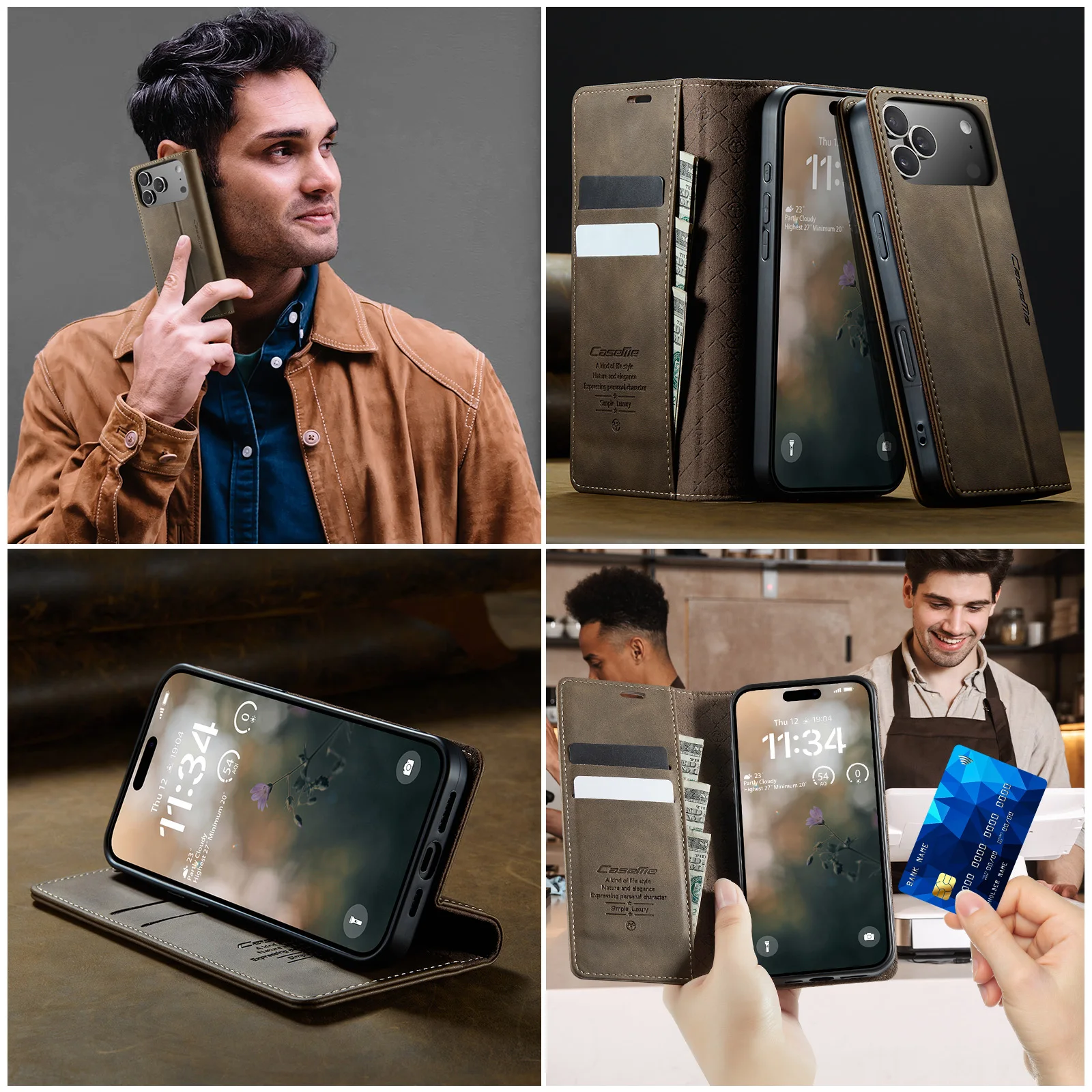Magnetic Wallet Case Flip PU Leather with Card Slot and Money Pocket