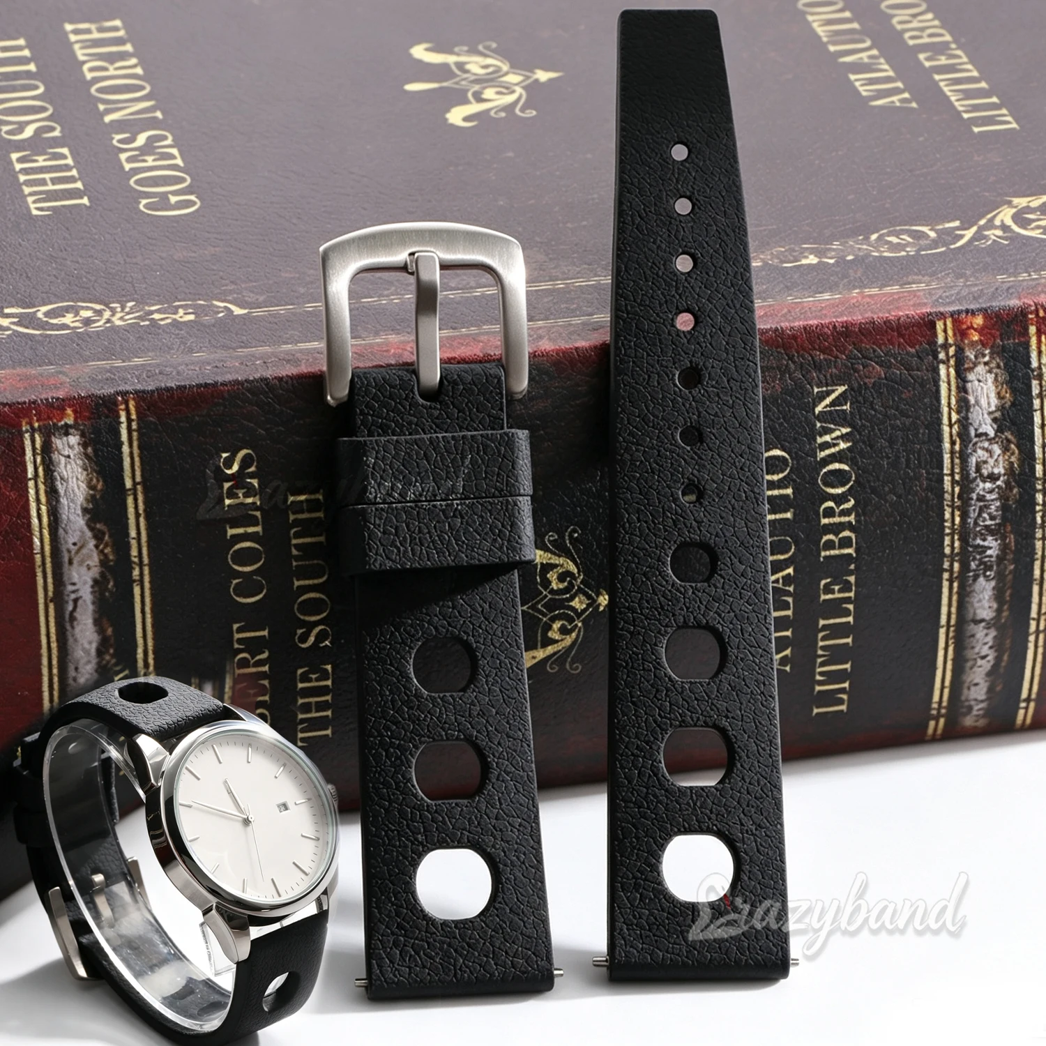 Sleek Black Universal Silicone Watch Band - Tropical Design Quick Release Strap