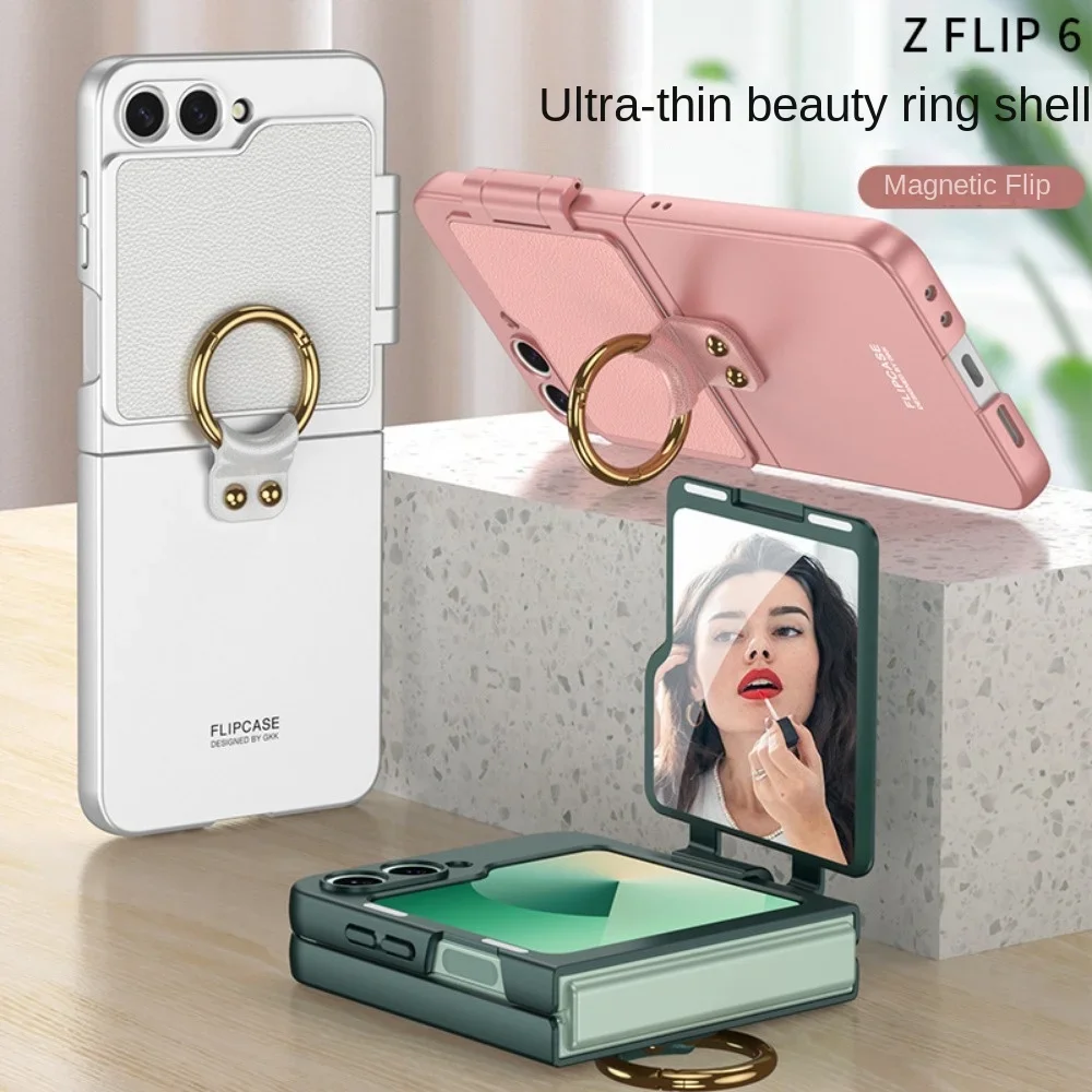 Mirror Ring Holder Phone Case with Back Screen Protective Cover - Shockproof Hard Shell