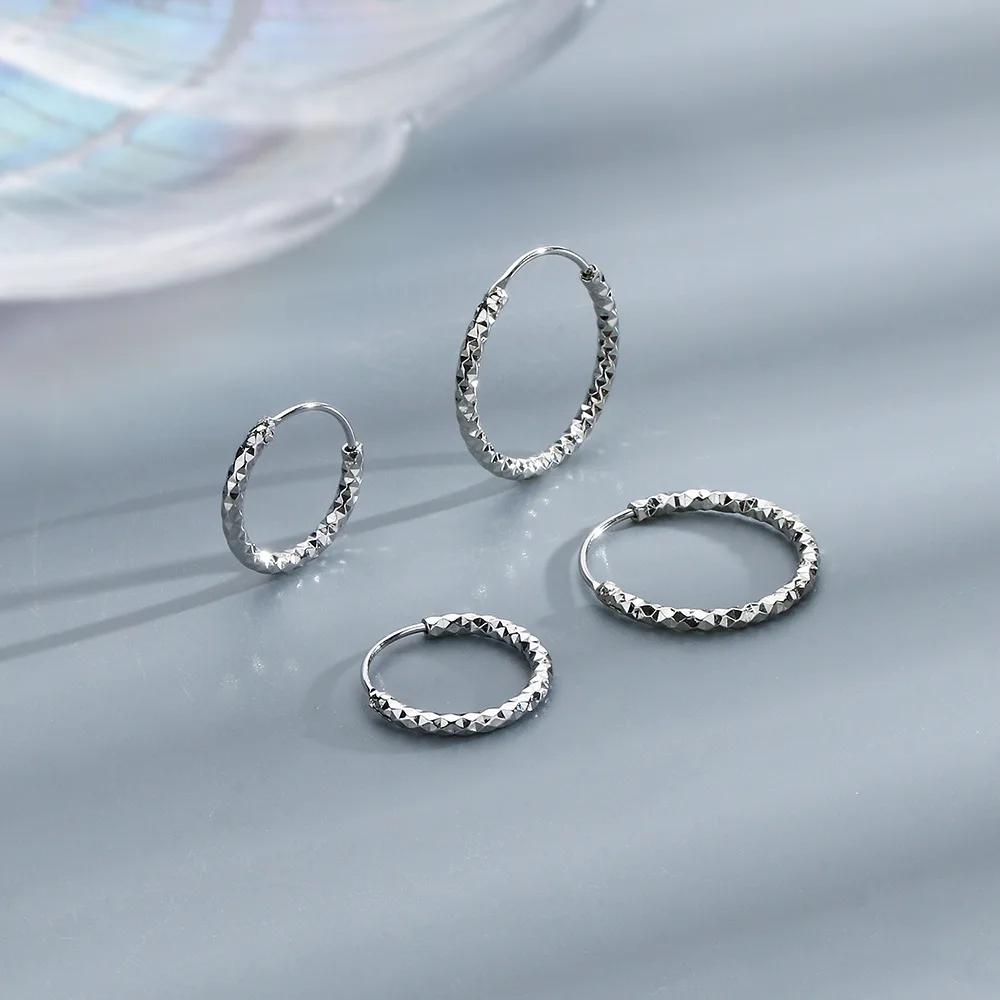 925 Sterling Silver Rhombic Section Glitter Circles Hoop Earrings for Women S925 Wedding Party Jewelry Gift Aretes De Mujer