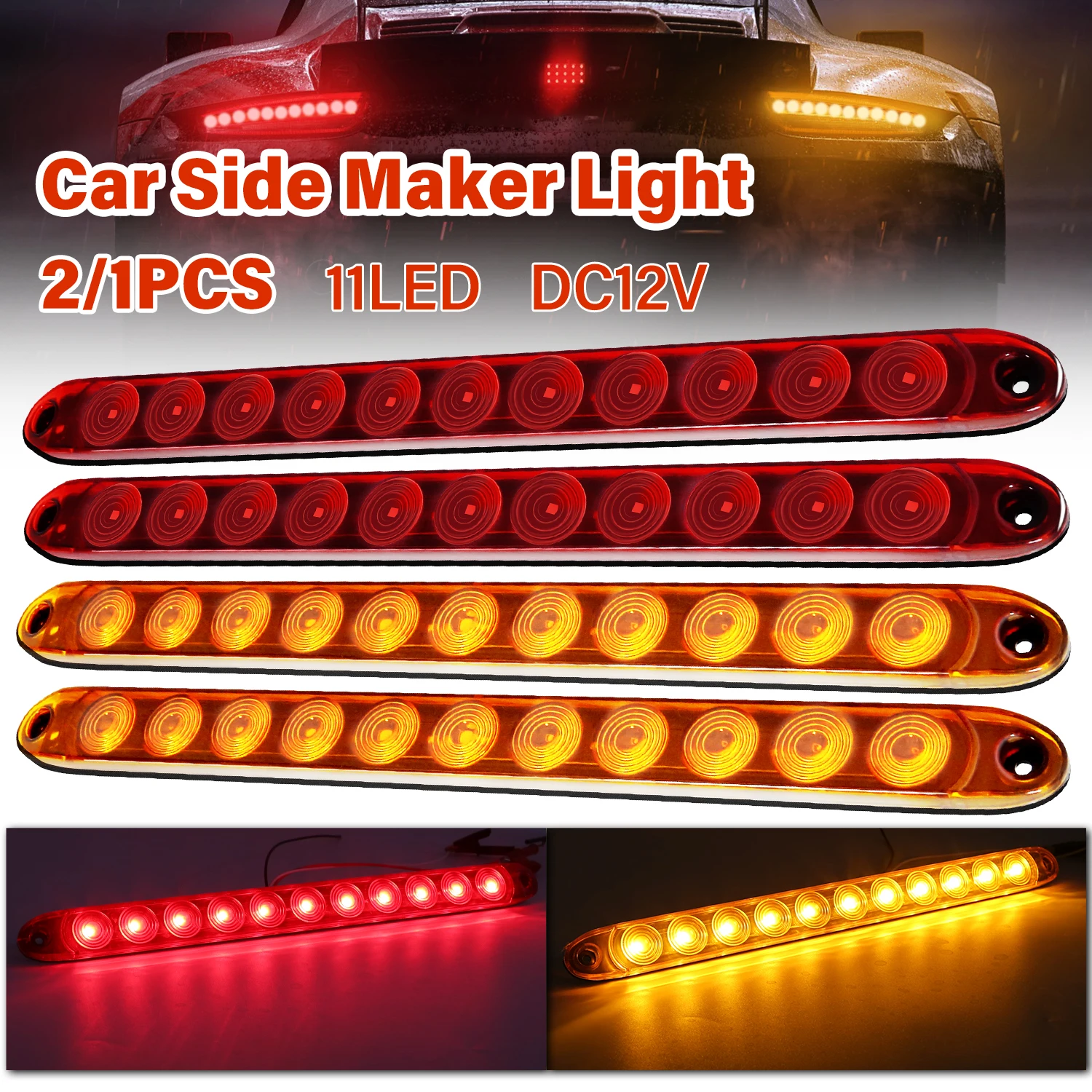Turvysen 11 Inch LED Trailer Tail Light Bars (2 Pack) - Red Running, Brake & Turn Signal Lights For Trucks & RVs