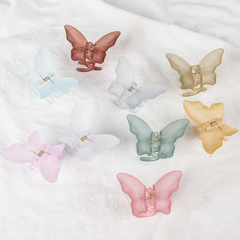 Fashion Transparent Matt Butterfly Hair Claw Clips Women Girls Sweet Solid Hair Clamps Barrettes Ponytail Holder Hair Accessorie claw hair clips