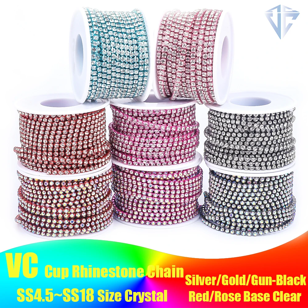 VC SS4.5-SS18 (1,5 mm-4,5 mm) Silber/Gold Rot AB Basis Kristall Dichte Bekleidung Nähen Glas Strass Tasse Kette DIY Kristall Trimmen