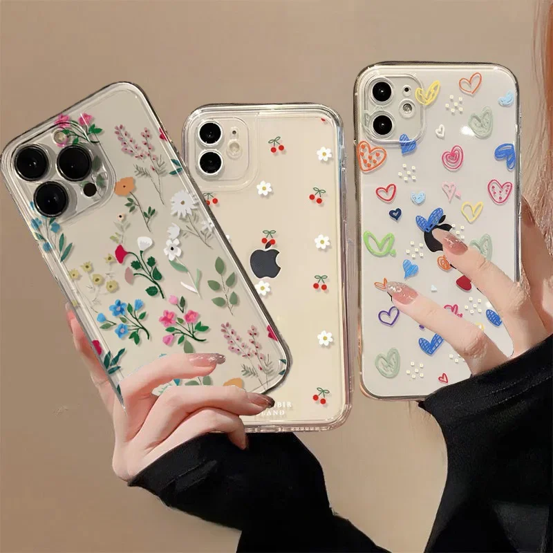 Charming Daisy Heart Pattern Soft Clear Phone Case