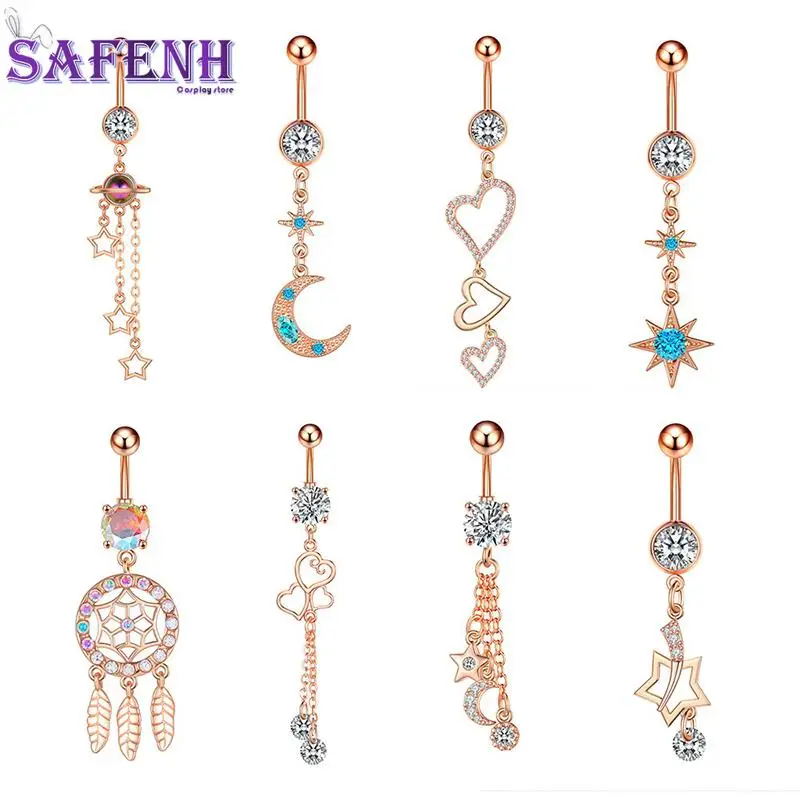 Multistyles Heart Dangled Belly Navel Piercing Button Ring Zircon Body
