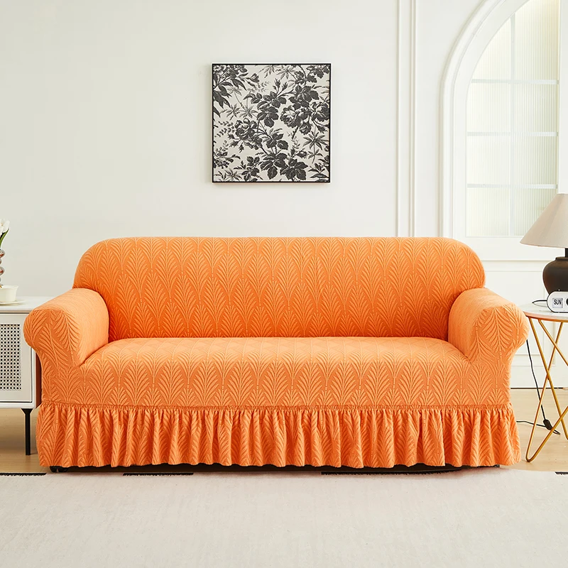 1 PC Jacquard Sofa Cover With Skirt Splash Can Be Easily Removed Couch Cover Protector Of Bench With Armrest Plant Pattern_voghion.com