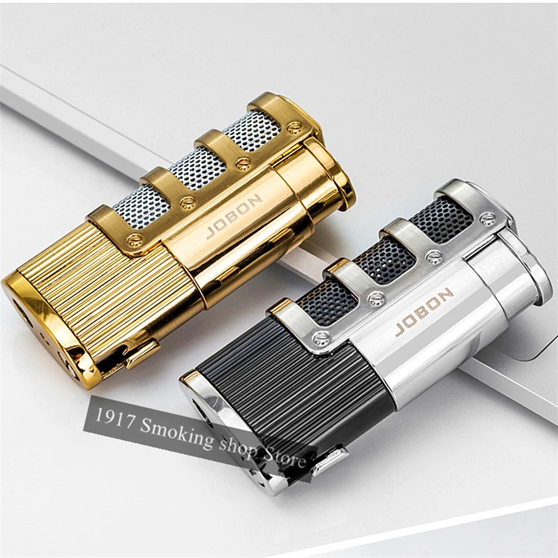 Description Picture 5 of itemJOBON Metal Windproof Lighter Triple Torch Jet Turbo Blue Flame Butane Gas Lighter Powerful Cigar Pipe Men's Cigarette Lighter