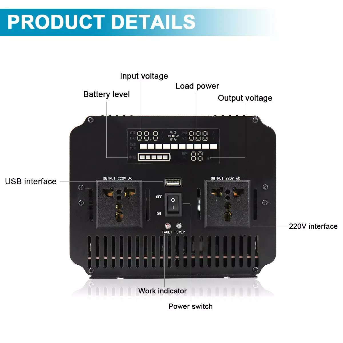 8000W Peak 4000W 12V to 240V SINE WAVE POWER INVERTER CONVERTER LCD USB
