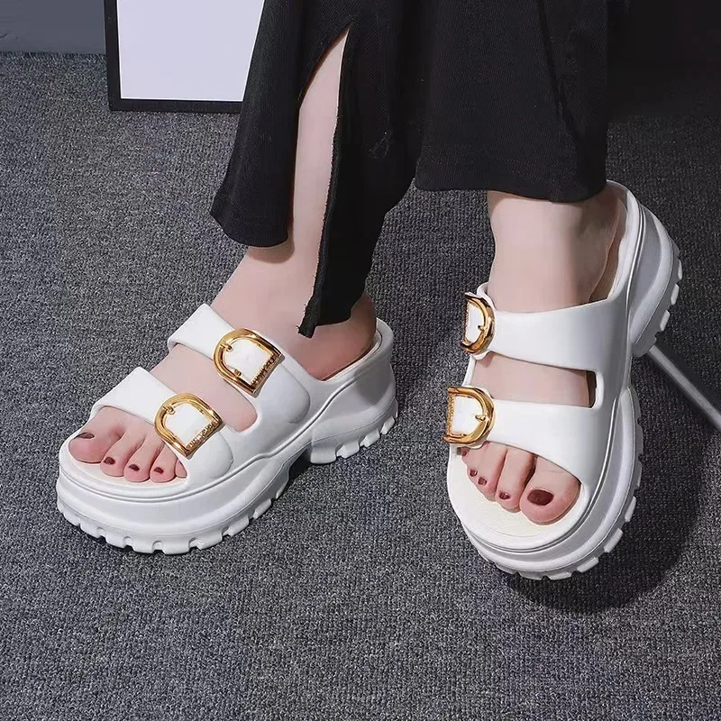 High Heel Slipper Shoes for Women New Lady EVA Button Slides Comfortable Summer Fashion Slipper Shoes for Girls