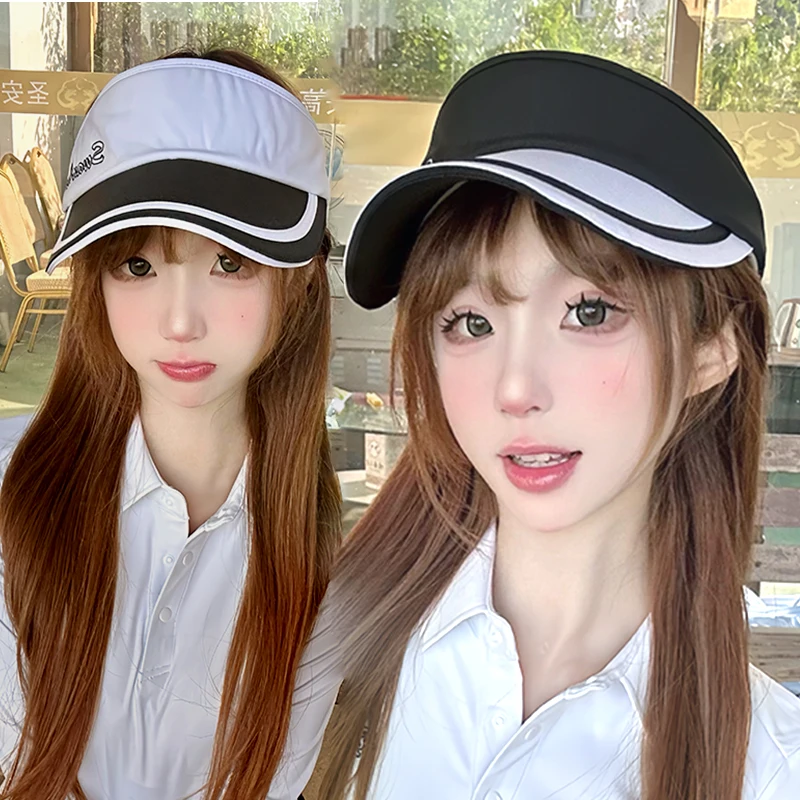 SG Golf Empty Top Hat Spliced Colored Bow Ribbon Cap Girls Sunshade Running Baseball Sun Visor Lady Adjustable Sports Hats