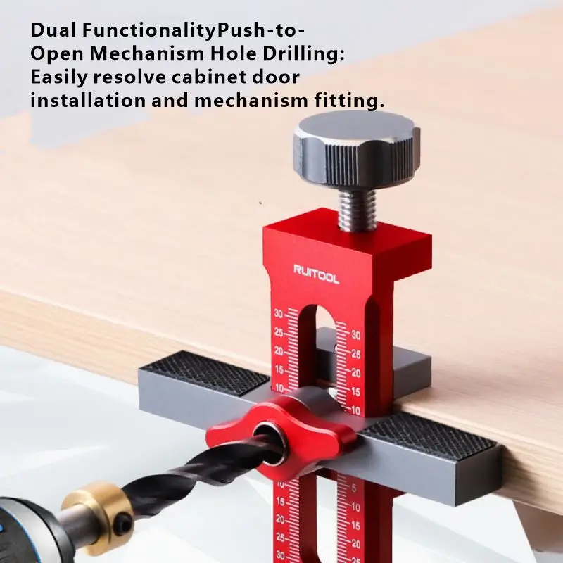Carpentry Adjustable Aluminum Alloy Cabinet Door Lift & Drill Aid Jig Positioning & Hole Drilling Tool for Cabinet Installation