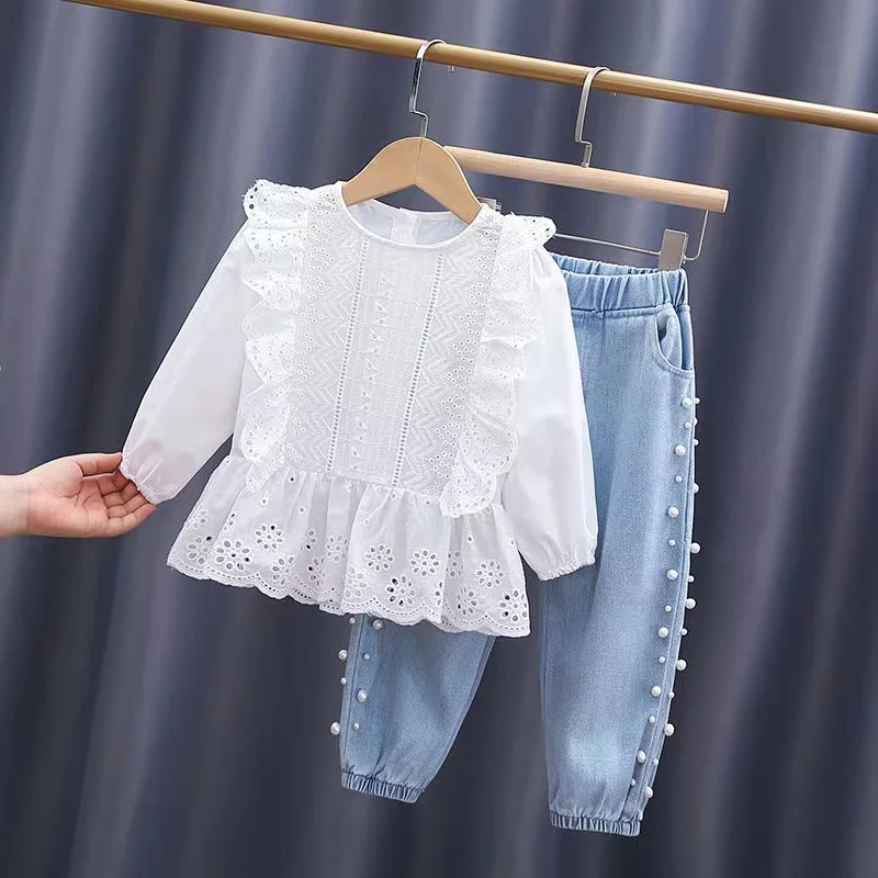 Ensemble 2 Pièces Bébé Fille Automne | Chemise Carreaux à Volants + Jean Déchiré Avec Ceinture | Taille 6 Mois-4 Ans