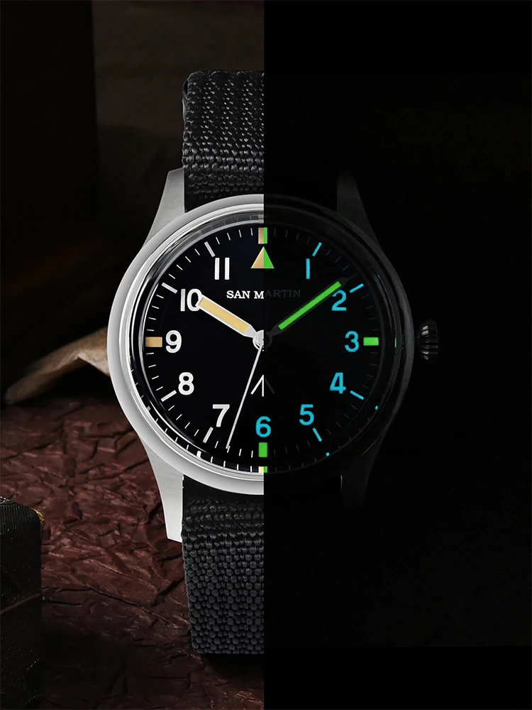 San Martin-Reloj de pulsera militar luminoso para hombre, cronógrafo de 36mm, VH31, de cuarzo, resistente al agua, 100m