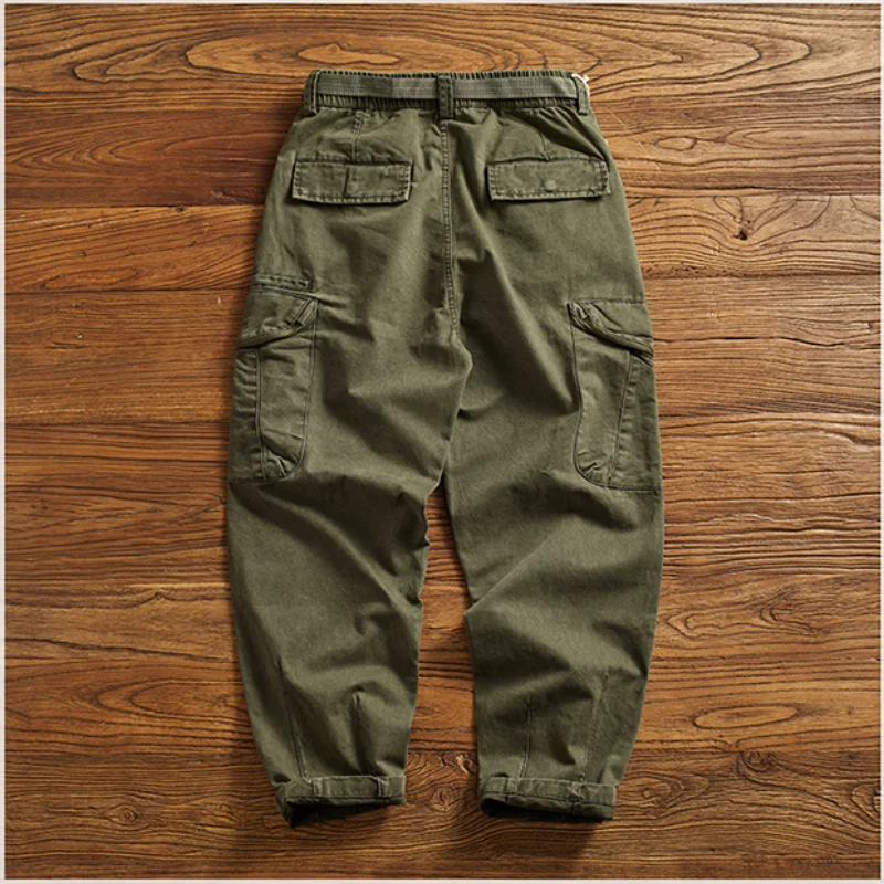 Casual Pants Heavy cotton conical cargo pants men's loose casual pants chunky trend American classic pocket woven