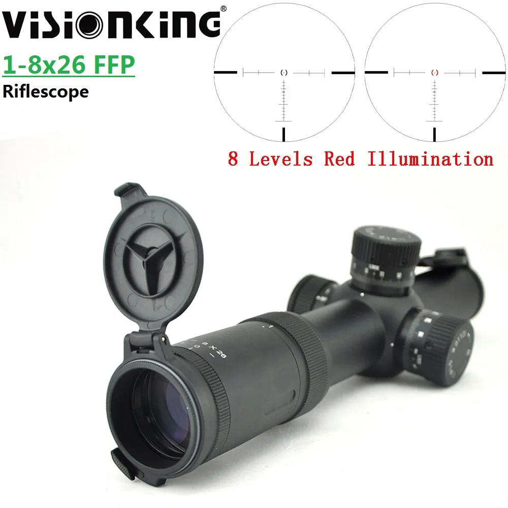 

Visionking Optical Sight 1-8x26 FFP Hunting Rifle Scope FMC 1/10 Mil 35mm Tube W/21mm Rings Red Illumination Compact Riflescope