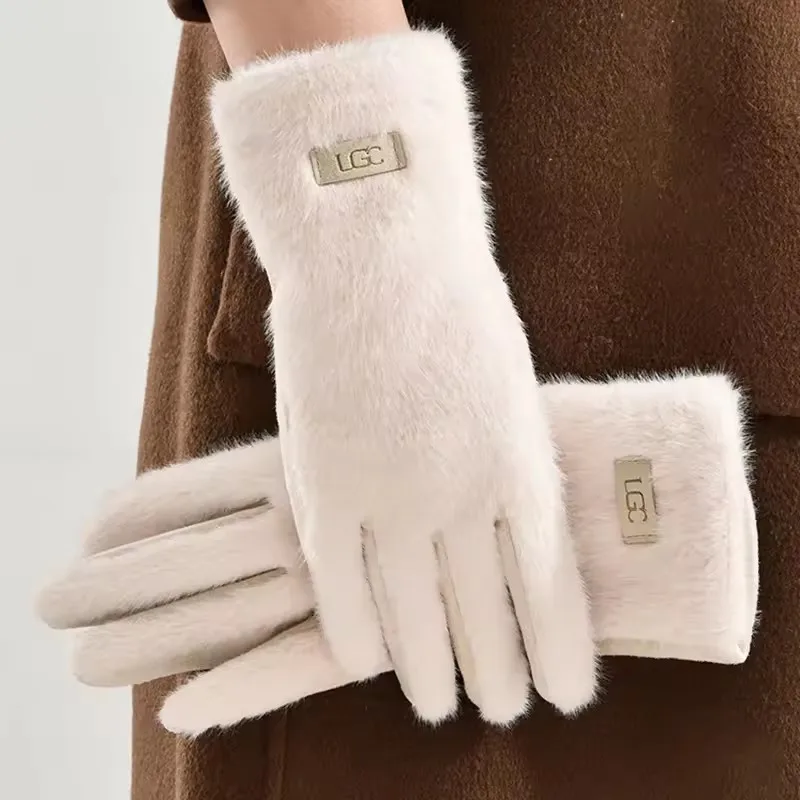 Gants femme daim vison abricot beige tactiles doux élégants chauds hiver
