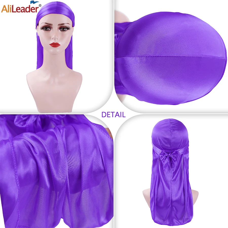 Unisex Silky Durags Bandanas Turban Hat Wigs Doo Men Satin Durag Biker Headwear Headband Hair Accessories Extra Long Tail Du-Rag 3