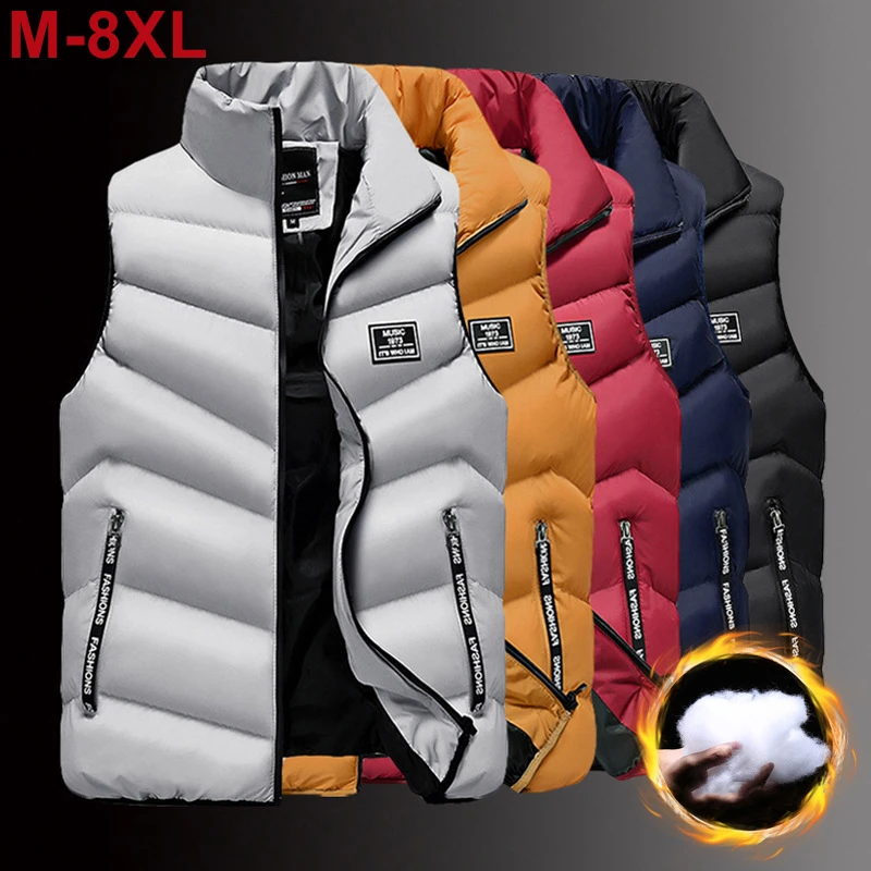 Plus Size 8xl Brand Clothing Vest Jacket Mens Autumn Warm Sleeveless Jacket Male Winter Casual