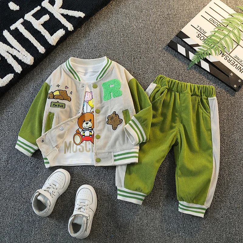 

Boys Clothing Sets Spring Autumn Children Cotton Jackets T-shirts Pants 3pcs Tracksuits For Baby 1 To 5 Years Kids Sports Suit