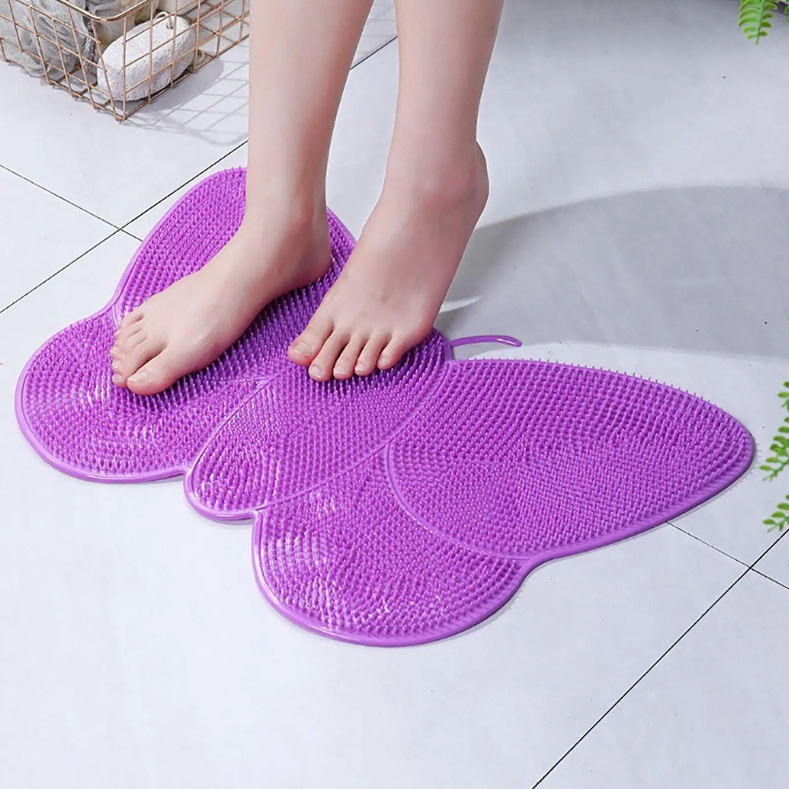 ผีเสื้อล้างทําความสะอาดได้ห้องอาบน้ําฝักบัวชั้นนวดและทําความสะอาดฟุตห้องน้ําเท้าScrubber Matเท้าแปรงทําความสะอาด 1