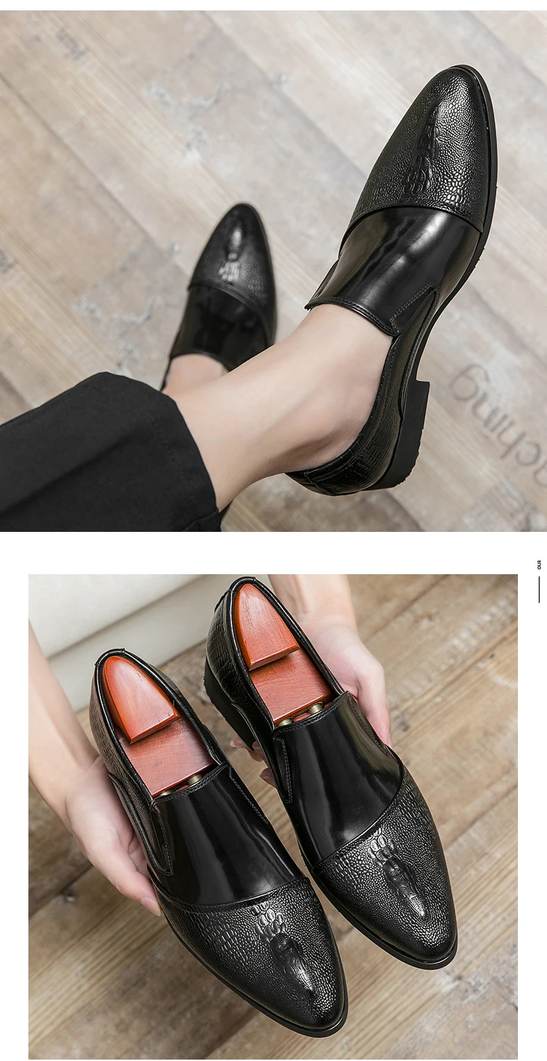 Luxus Krokodil Muster Männer Business Loafer Große Größe Mode Leder Komfortable Designer Hochzeit Sozialen Formale Plattform Schuhe – Detail 12