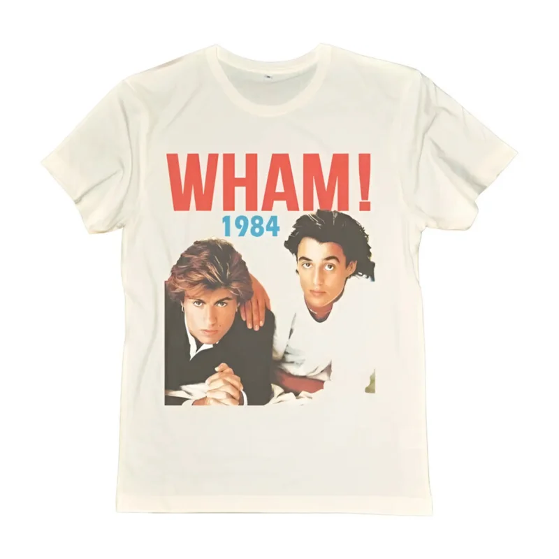 

1984 WHAM George Michael Andrew Ridgeley T Shirt White long or short sleeves