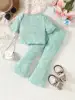 St. Patrick's Day Girls' Short sleeved Bell bottom Pants Set Beaded Embroidered Clover Clover Short sleeved Pants Two piece Set 2