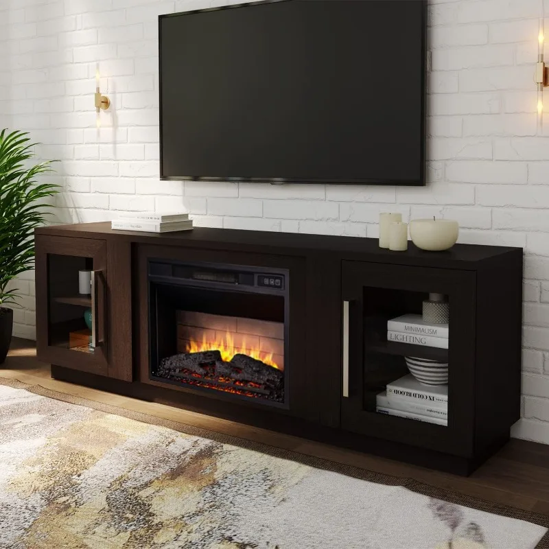 

3D Fireplace TV Stand for TVs up to 65’’, Wooden Media Entertainment Center Table & TV Cabinets w/ 6 Storage