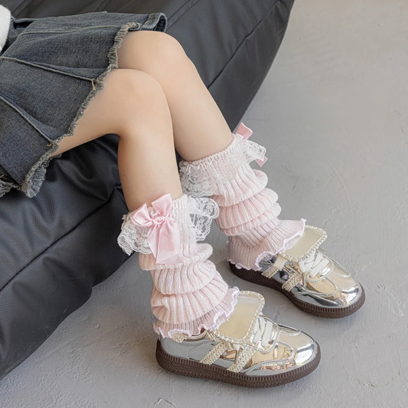 Lace Bows Leg Warmers for Toddler Girl Lovely Warm Leggings Knitted Leg Covers
