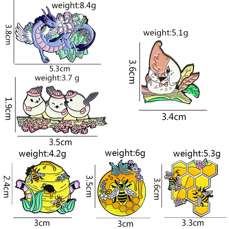 Multicolor Bird Honeybee hive Bee Brooch Pins Enamel Flying dragon lizard Plants Animals insect Lapel Brooches Jewelry Wholesale