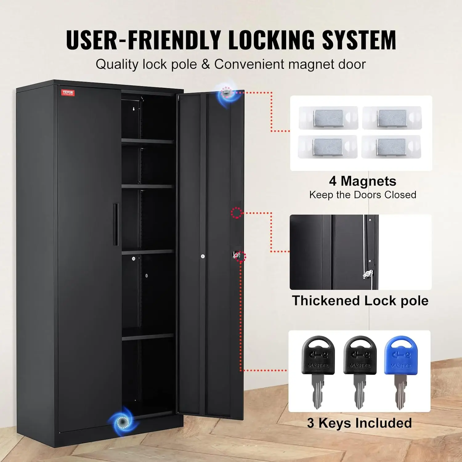 Metal Storage Cabinet Steel Locking Storage Cabinet with 2 Magnetic Doors and 4 Adjustable Shelves 71'' Metal 5
