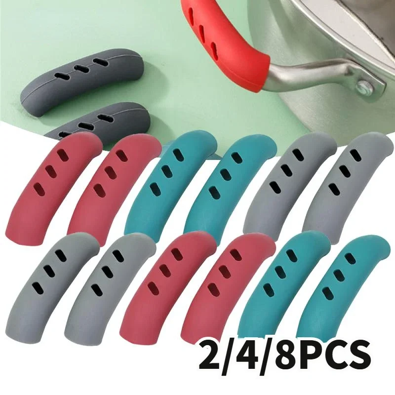 Silicone Pan Handle Cover Heat Insulation Covers Pot Ear Clip Non-slip Steamer Casserole Pan Handle Holder 2/8Pcs Kitchen Tools